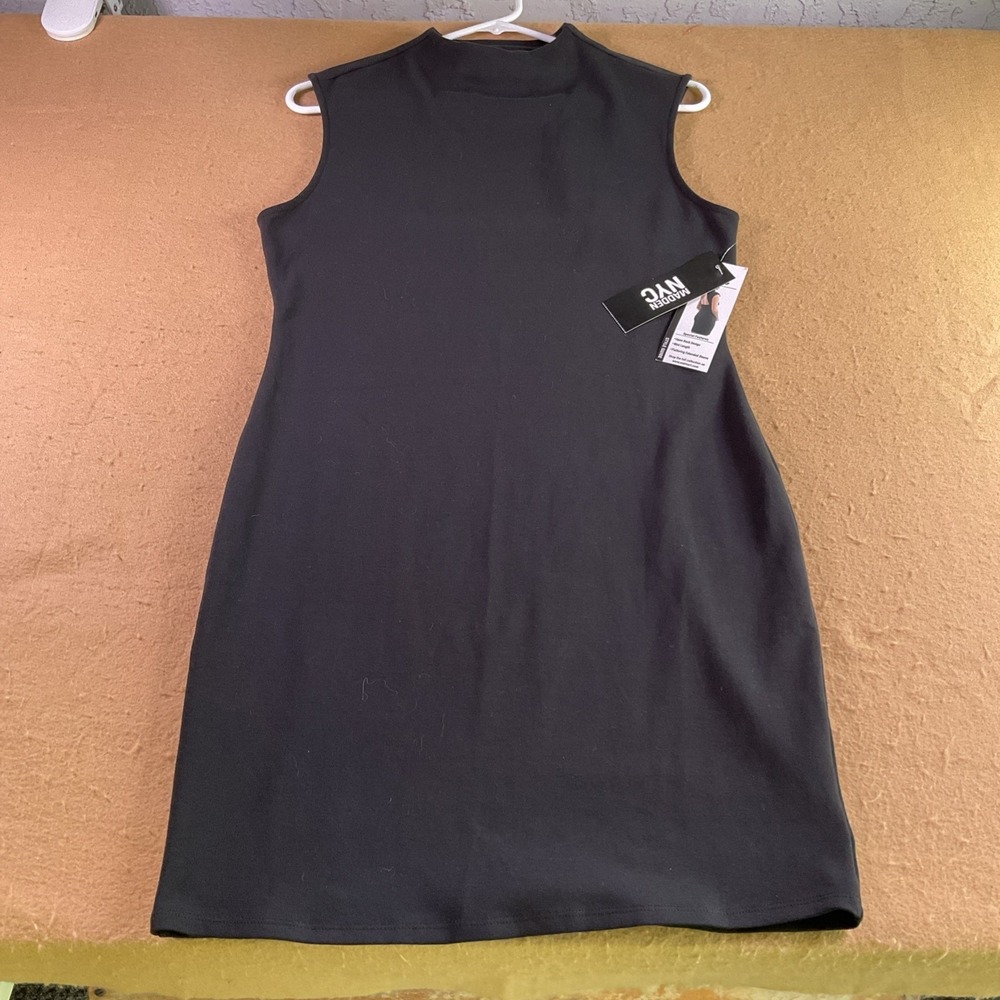 Madden NYC Black Open Back Mock Neck Mini Dress Womens L 12-14 NEW